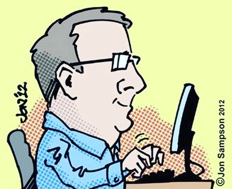 A cartoon of Tony typing